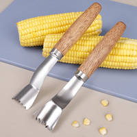 Éplucheur de maïs manuel en acier inoxydable avec manche en bois, outil pour enlever les grains de maïs, décortiqueur de maïs, gadgets de cuisine