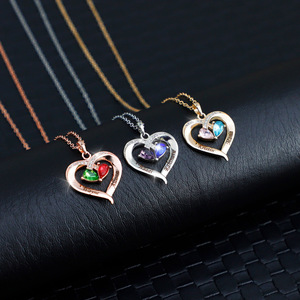 Collier tendance pour femme, pendentif cœur en cristal brillant, saphir rouge, zircon, bijoux de mode, collier pour cadeau - Product Image 2