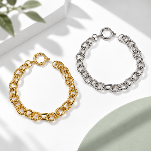 Bracelet classique à maillons en chaîne, ton or et argent, en alliage de zinc, bijoux unisexes, cadeau - Product Image 1