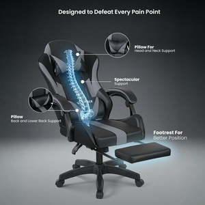 Leather Fabric Gamer Chair with Lumbar Support Ergonomic Gaming Chair with <b>Footrest</b> - Product Image 2
