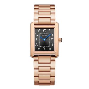 Cassa quadrata in oro rosa quadrante nero <span class=keywords><strong>con</strong></span> numero arabico cinturino in acciaio inox orologo Uomo <span class=keywords><strong>orologi</strong></span> al quarzo Custom il tuo Logo Orologio - Product Image 1