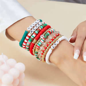 Perles en céramique douce contrastées avec motif de Noël européen et américain, cadeau de vacances, perles de Père Noël - Product Image 4