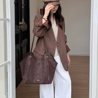 Sac fourre-tout en cuir microfibre marron, grande capacité, avec fermoir magnétique, sac à bandoulière, sac à main rétro à sangle unique pour femmes