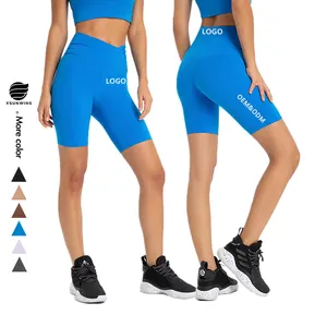 Xsunwing legging olahraga Gym wanita, celana pendek pengendara sepeda motor tanpa jejak pinggang tinggi potongan V legging pendek WDQ360