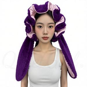 <span class=keywords><strong>Bonnet</strong></span> de nuit en peluche mignon avec oreilles d'animaux pour femmes, doublure en satin soyeux pour protéger les cheveux. Designs de chat, ours, <span class=keywords><strong>panda</strong></span>, vache, lapin, loup, léopard - Product Image 3