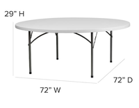 Tables pliantes GDRS USA 72 pouces avec plateau en plastique blanc, garantie 3 ans, pour événements commerciaux, banquets et traiteurs en extérieur