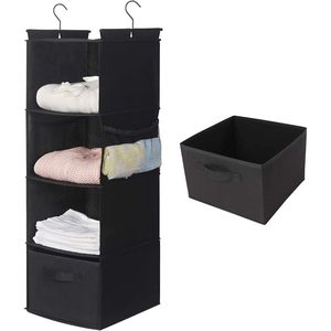 Organisateur de placard suspendu à 4 étagères 33x15x85cm pliable avec poches latérales pour le rangement de la chambre - Product Image 1