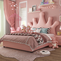 Kreatives Modernes Rosa Lederbett Komfortables Kinderbett Hochwertiges Gepolstertes Bett mit Stauraum Neuestes Design Kronenbett Kinderbett mit Holzrahmen