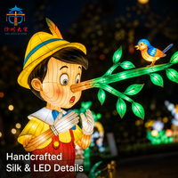 Lanterne en soie artisanale Pinocchio, étanche, avec lumière LED, pour festival de contes