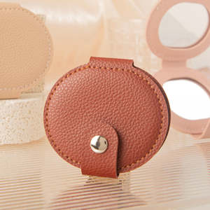 Oval Pu Leather <b>Compact</b> <b>Mirror</b> Double Sided Folding With Snap Button Closure Portable Pocket <b>Mirror</b> For Women Girls Wholesale - Product Image 5