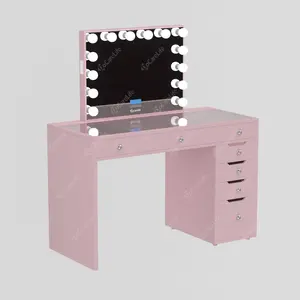 Stock aux États-Unis! Commode rose Fourniture directe en usine Commodes au design moderne Coiffeuse blanche pour salon avec miroir