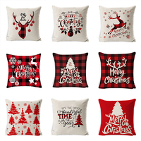 En stock, coussin décoratif de Noël, housse de coussin en lin, housse de coussin de Noël avec motif Père Noël, cerf, flocon de neige, bonhomme de neige
