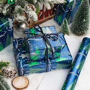 Christmas Wrapping <b>Paper</b> Holiday Wrapping <b>Paper</b> Navy <b>blue</b> green white Christmas tree pattern wrapping <b>paper</b> - Product Image 2