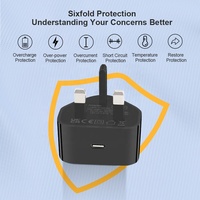 Cargador Rápido HNT de 20W GaN para Reino Unido, Mini Enchufe de Pared USB-C PD con Protección OVP para iPad, iPhone, Certificado CE UKCA, PC+ABS