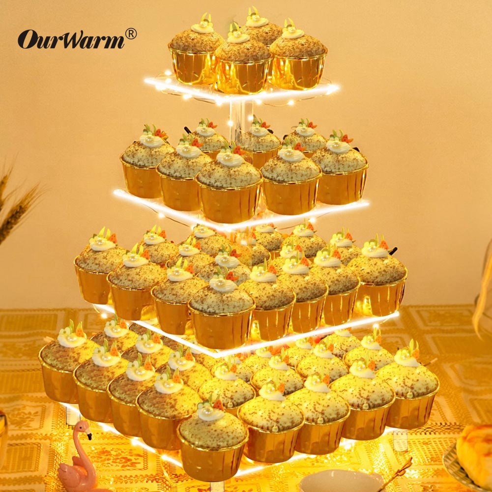 OurWarm акриловый держатель для торта 12*13,8 дюймов, светодиодный дисплей, подставка для кексов