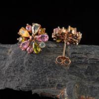 925 Silber natürliche Turmalin Blume Ohr stecker für Frauen Exquisite Rose Gold Plated Trendy für Jubiläum Geburtstags geschenk