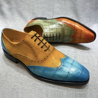 Chaussures pour hommes peintes à la main, dégradé de couleurs, style brogue Oxford, en cuir imprimé croco, pour affaires, soirées et occasions habillées