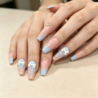 Venta al por mayor de 24 uñas postizas largas tipo ataúd, estilo francés, con punta blanca nude, de ABS reutilizables, para salón, OEM, personalizadas