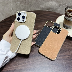 Étui <span class=keywords><strong>en</strong></span> <span class=keywords><strong>cuir</strong></span> véritable pour téléphone portable magnétique pour iPhone 16 Pro Max Étui brillant et magnétique pour téléphone portable - Product Image 2