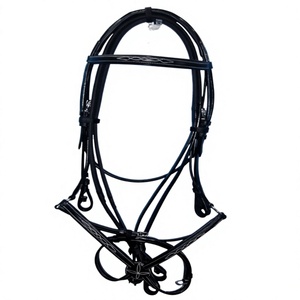 Brida de cuero negra para caballo inglés con ceñuelo ajustable y juego de riendas, equipo de equitación, fabricante Kanpur India - Product Image 1