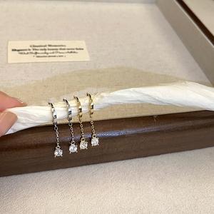 Pendientes de Plata de Ley S925 con Borla de Diamante Único, Pendientes Pequeños con Circonita Brillante, Idea de Regalo Exquisita - Product Image 1