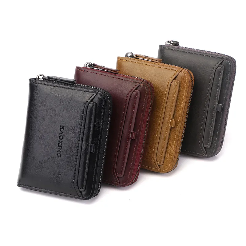 Amazon hot sale men's zipper leather wallet coin purse PU leather men's wallet black gray