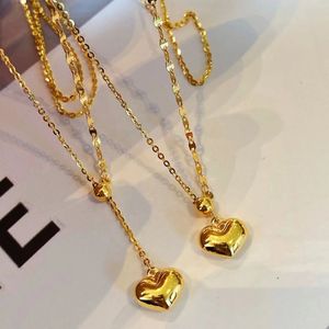 Collier ajustable avec pendentif en forme de cœur en or véritable 18 carats, bijoux élégants pour femmes, tendance Xinfly Ins. - Product Image 1