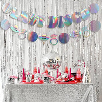 Bannière de fête en forme de disque laser coloré argenté « Last Disco » avec lettres et motif floral