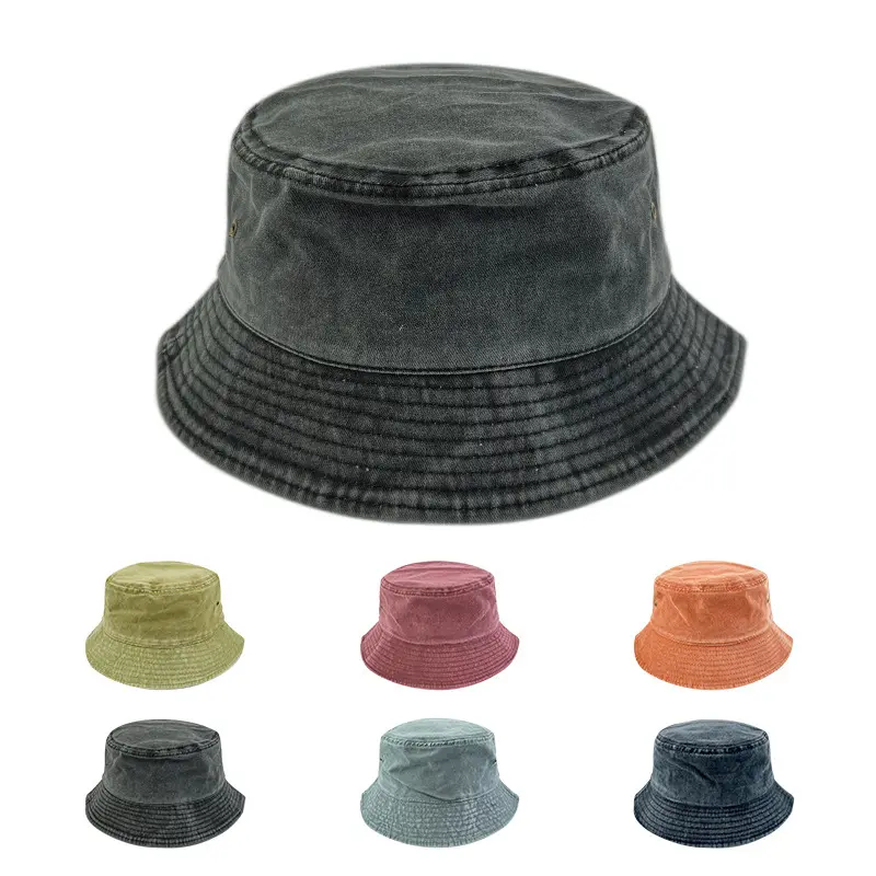 Bán Buôn Rửa Sạch Denim Ngư Dân Hat Cappelli Chất Lượng Tốt Rắn Mặt Trời Hat Tùy Chỉnh Xô Hat