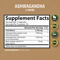 Capsules d'Ashwagandha OEM 2100 mg par dose, capsule de pullulan, soutien du stress et de l'humeur, complément alimentaire adaptogène à base de plantes
