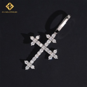 Pendentif Croix en Acier Inoxydable Serti de Pierres, Argent Sterling 925, Hip Hop, Moissanite pour Femmes et Hommes, Certificats GRA - Product Image 2