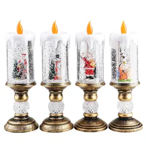 Christmas Flameless Candles Water Glittering Tornado Lamp Snow Globe Candle Light for Christmas