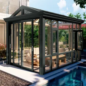 Y-TOP 2023 Cheap light steel modular prefab glass house sun room glass house outdoor aluminium glass doors for houses