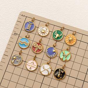 Ciondoli Smaltati Zodiacali | Pendenti <span class=keywords><strong>Segni</strong></span> Astrologici in Acciaio Inossidabile Placcato Oro 18K PVD per Creazione di Gioielli Fai da Te - Product Image 2