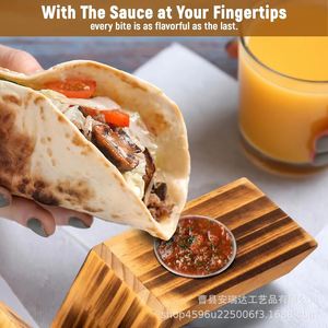 Wooden Taco Holder Tray With <b>Sauce</b> Bowl Stand For Party Serving - Product Image 5