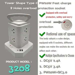 PD20W tip-c portu ve USB portu ile özel logo tayland güç soketi çıkış uzatma kablosu elektrik fişi tayland soket