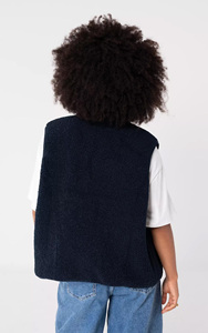 Gilet in Pile Teddy <span class=keywords><strong>Blu</strong></span> Scuro Personalizzato OEM per Donna |   Gilet con Zip Frontale e Colletto Alto per Stratificazione Outdoor e Stile Casual - Product Image 4