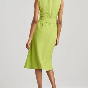 Vestido de Lino y Algodón a la Moda, Cuello Redondo, Casual, Sin Mangas, Bordado, Midi, Vestido de Verano para Mujer - Product Image 2