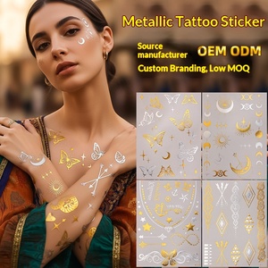 Parches <span class=keywords><strong>de</strong></span> <span class=keywords><strong>tatuaje</strong></span> temporales <span class=keywords><strong>de</strong></span> metal europeo-americano, impermeables, con diseño <span class=keywords><strong>de</strong></span> mariposa, <span class=keywords><strong>pulsera</strong></span>, estilo indio, Hanna, dorados brillantes - Product Image 1