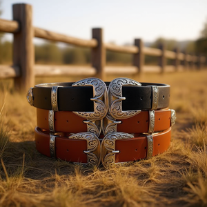 Cinturón de cuero genuino 3.5x100cm con hebilla plateada estilo occidental, accesorio de moda para hombres y mujeres - Product Image 3