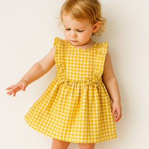 À la mode Plaid été sans manches dessin animé mignon enfant en bas âge bébé fille coton robe âge 2-7 ans belle fille vêtements - Product Image 2