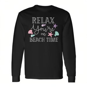 T-shirt à manches longues « Relax You're on Beach Time » avec message de motivation pour les vacances – Idéal pour la promotion - Product Image 2