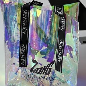 Logo personnalisé femmes arc-en-ciel holographique Laser PVC plage sac fourre-tout avec poignée en corde épaisse - Product Image 1