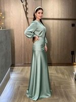 RO993 Vêtements islamiques de luxe pour femmes, robe maxi abaya en satin doux plissé, robe de soirée modeste à manches longues lanternes