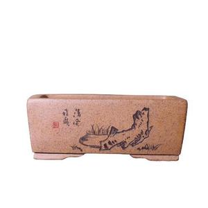 Pot à Bonsaï Rectangulaire Zisha en Argile de Jiangpo Cuite au Bois, Gravé Su Bing, pour Bureau - Product Image 5