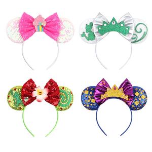 Serre-tête de Noël pour enfants avec oreilles de souris à paillettes et nœud, taille unique, pour filles, accessoires pour cheveux - Product Image 1