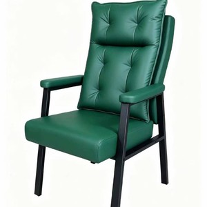 Silla de Mahjong Tapizada en Cuero Verde con Estructura Metálica para Sala de Juegos y Espacio de Estar - Product Image 1