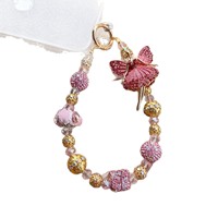 Luxuriöse Rosa Ballerina-Feen-Handykette, Handgefertigte Perlenkette im Heavy-Industry-Stil, Engel-Taschenanhänger, Schmuckgeschenk für Frauen