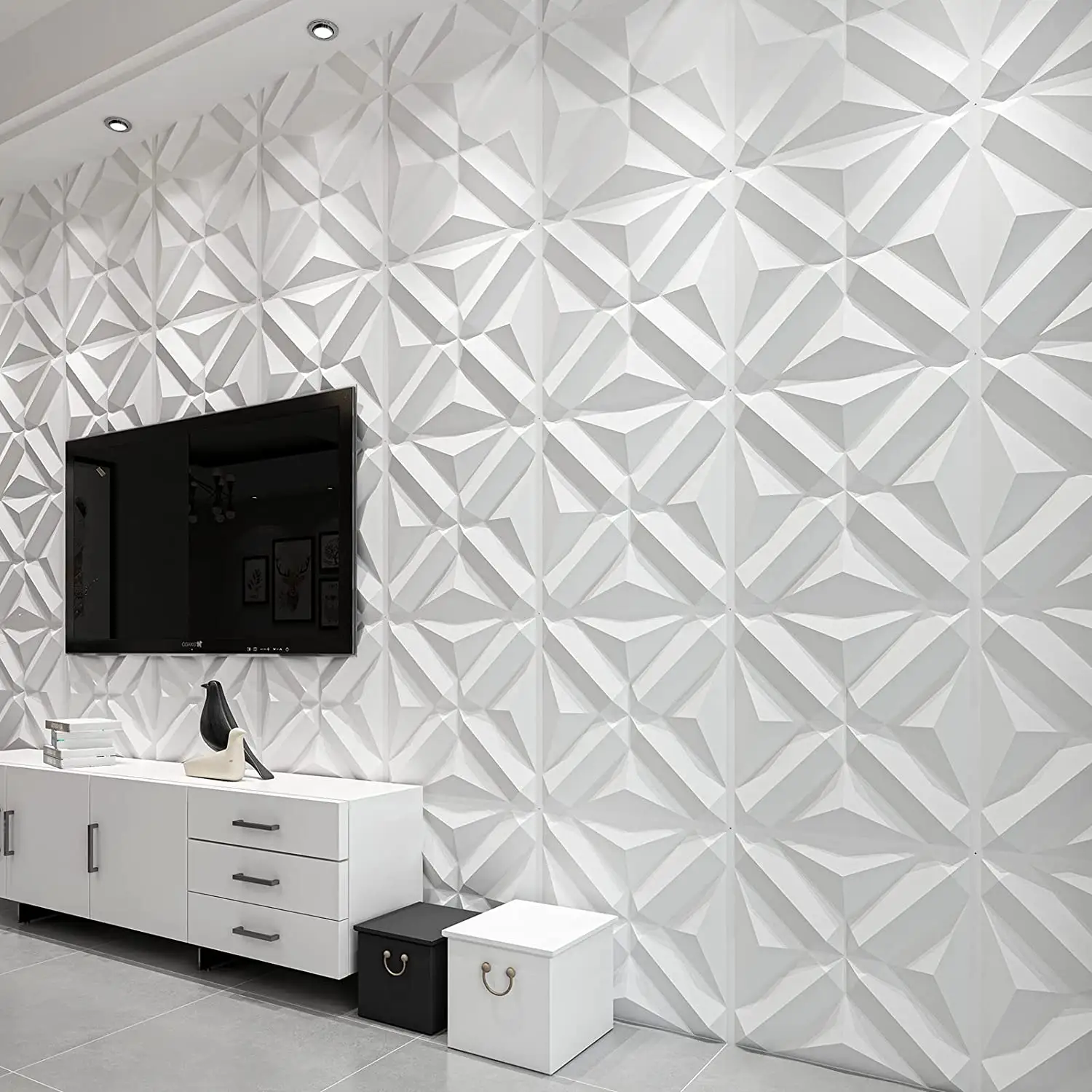 Decorazione d'interni della casa 3d carta da parati diamante bianco pannello a parete in pvc 3d soggiorno
