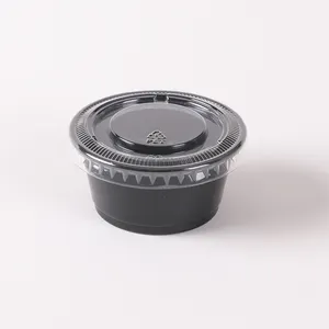 Venta directa de fábrica Negro 2 Oz Contenedor de comida de plástico desechable Taza de porción Mini taza de salsa pequeña